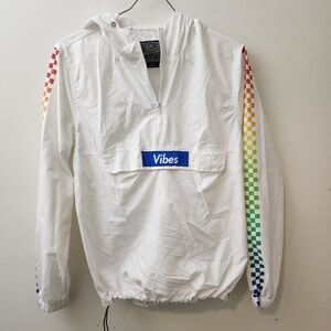 Vtg Brooklyn Cloth S Vibes Hooded Windbreaker Y2k Multicolor Checked Sleeves